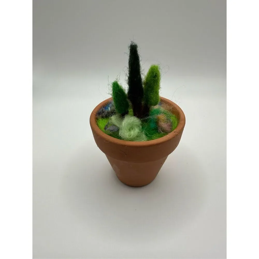 2 in pot Needle Felted 3D Landscape Art, kayak, Pine tree, river, MADE TO ORDER
